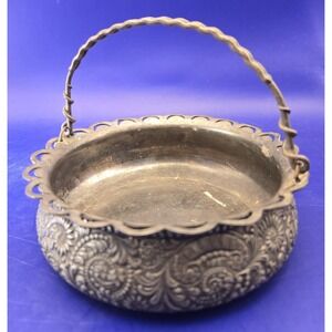 Silver Plated Basket Style With Handle Antique Marked 37 Gilt